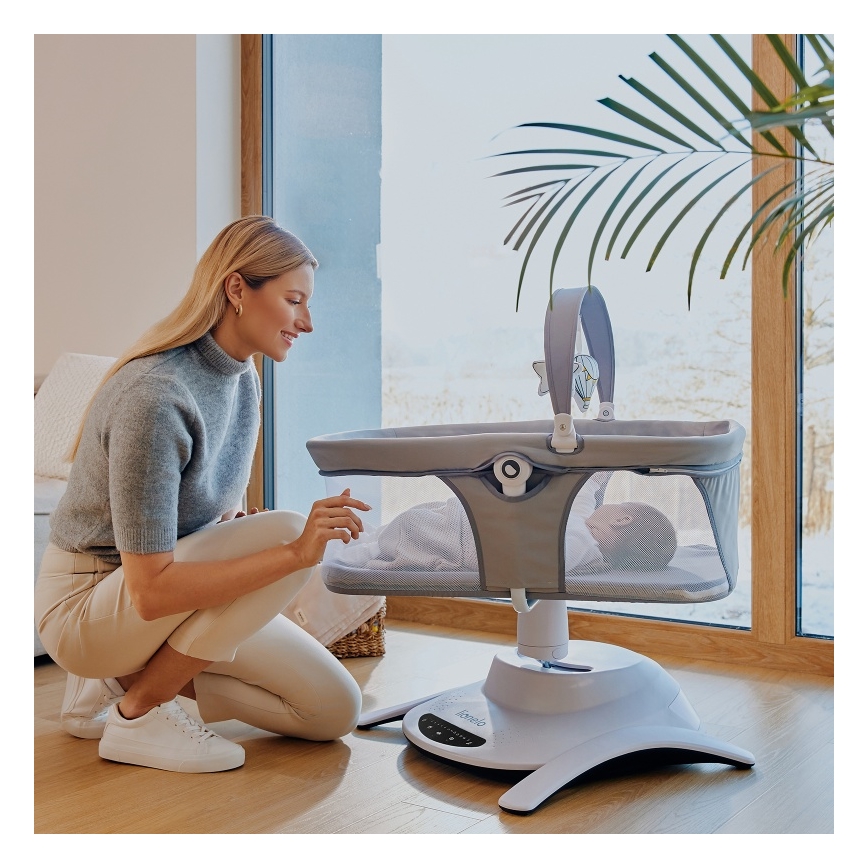 Lionelo - Mecedora para bebé con melodía 2 en 1 BELLA 4xAA Gris Hormigón + control remoto