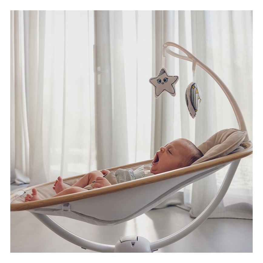Lionelo - Mecedora para bebé con melodía OLIVIA Beige Natural + mando a distancia
