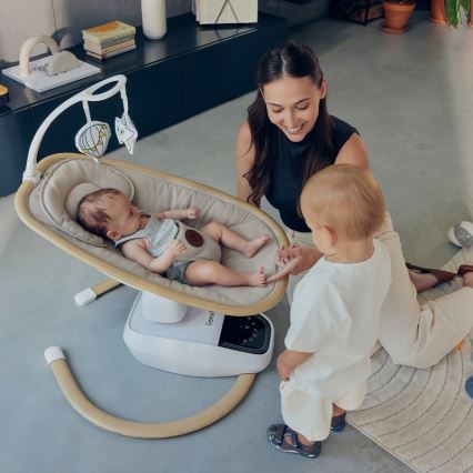 Lionelo - Mecedora para bebé con melodía OLIVIA Beige Natural + mando a distancia