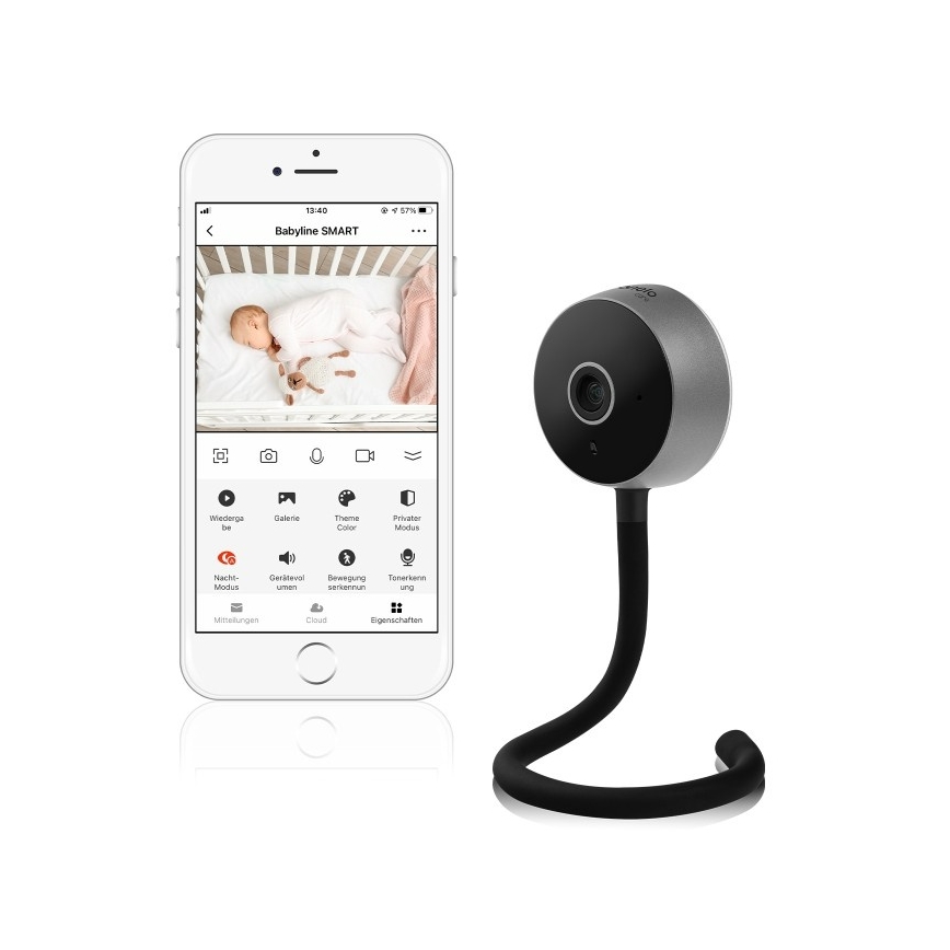 Lionelo - Monitor de bebé inteligente BABYLINE SMART Wi-Fi Negro