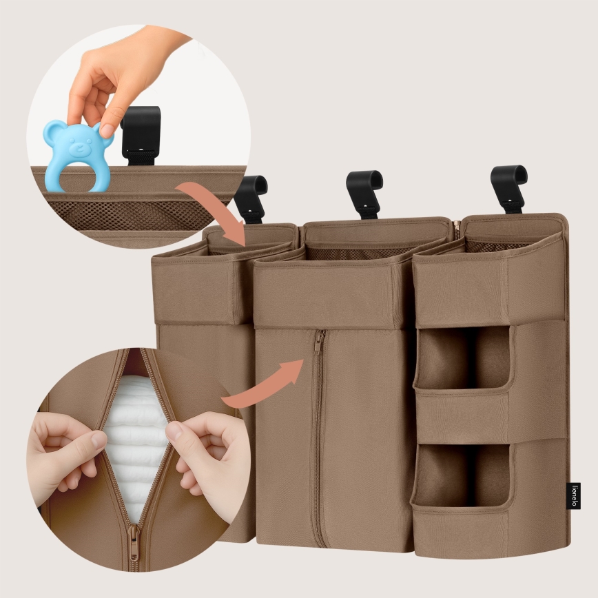 Lionelo - Organizador 3 en 1 para cuna SIDEPOCKET Beige