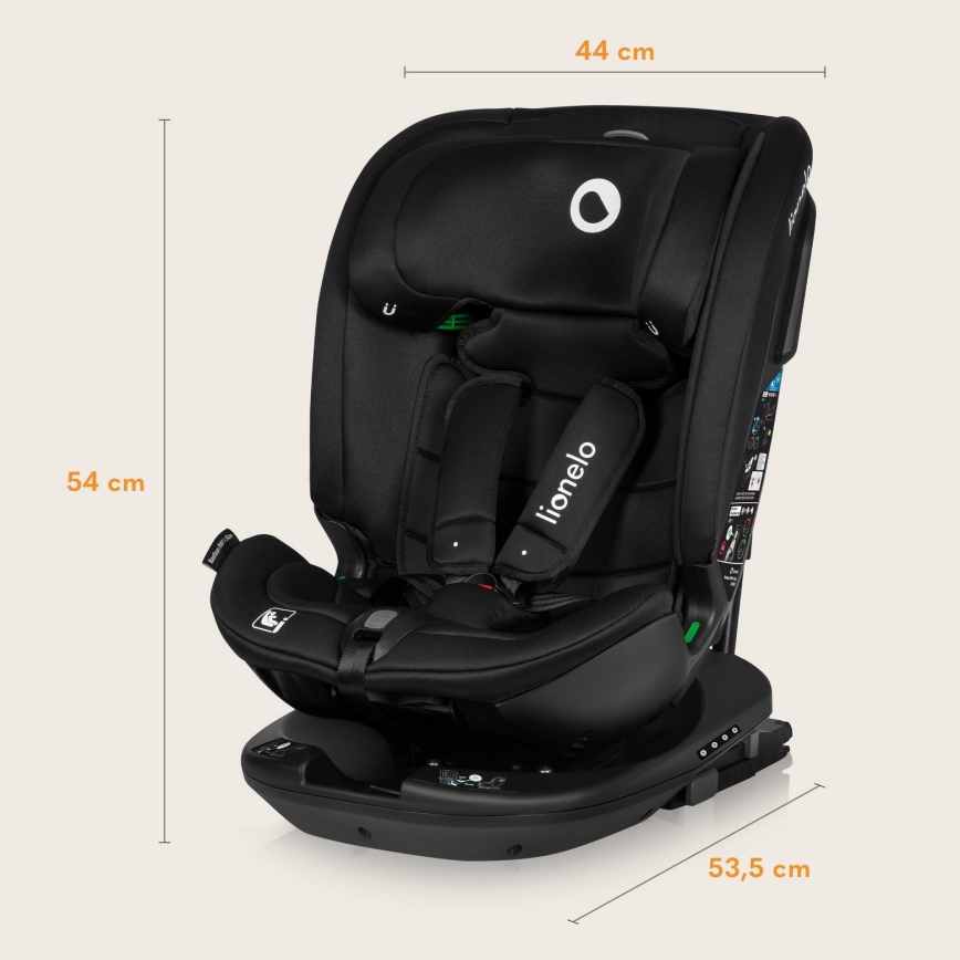 Lionelo - Silla de coche con base giratoria BASTIAAN i-Size 40-150 cm Black Carbon