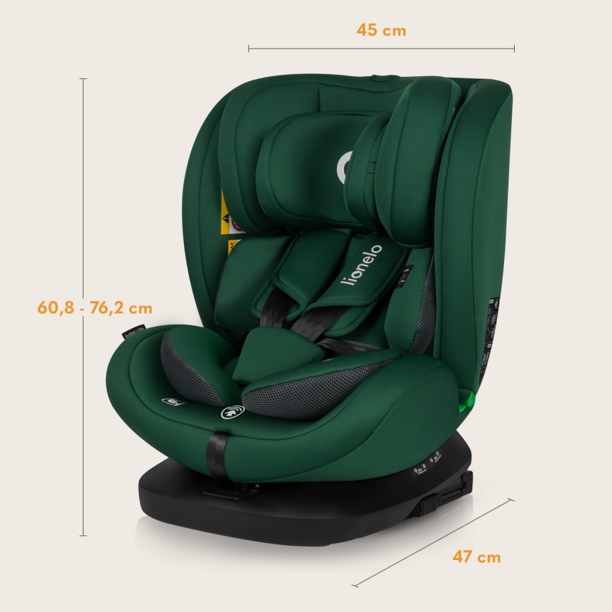 Lionelo - Silla de coche giratoria con base BASTIAAN i-Size 40-150 cm Verde Bosque
