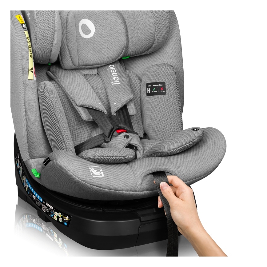 Lionelo - Silla de coche giratoria con base BRAVE i-Size 40-150 cm Gris piedra