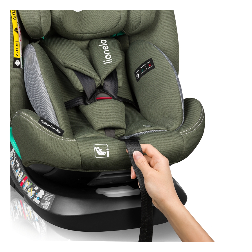 Lionelo - Silla de coche giratoria con base BASTIAAN ONE i-Size 40-150 cm Verde oliva
