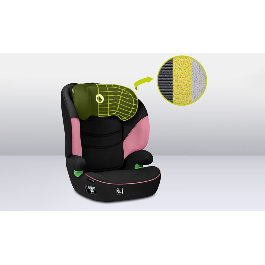 Lionelo - Silla de coche LARS i-Size 100-150 cm negro/rosa