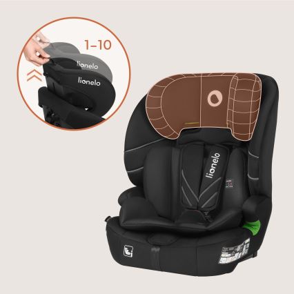 Lionelo - Silla de coche LEVI FIX i-Size 76-150 cm Negro Carbono