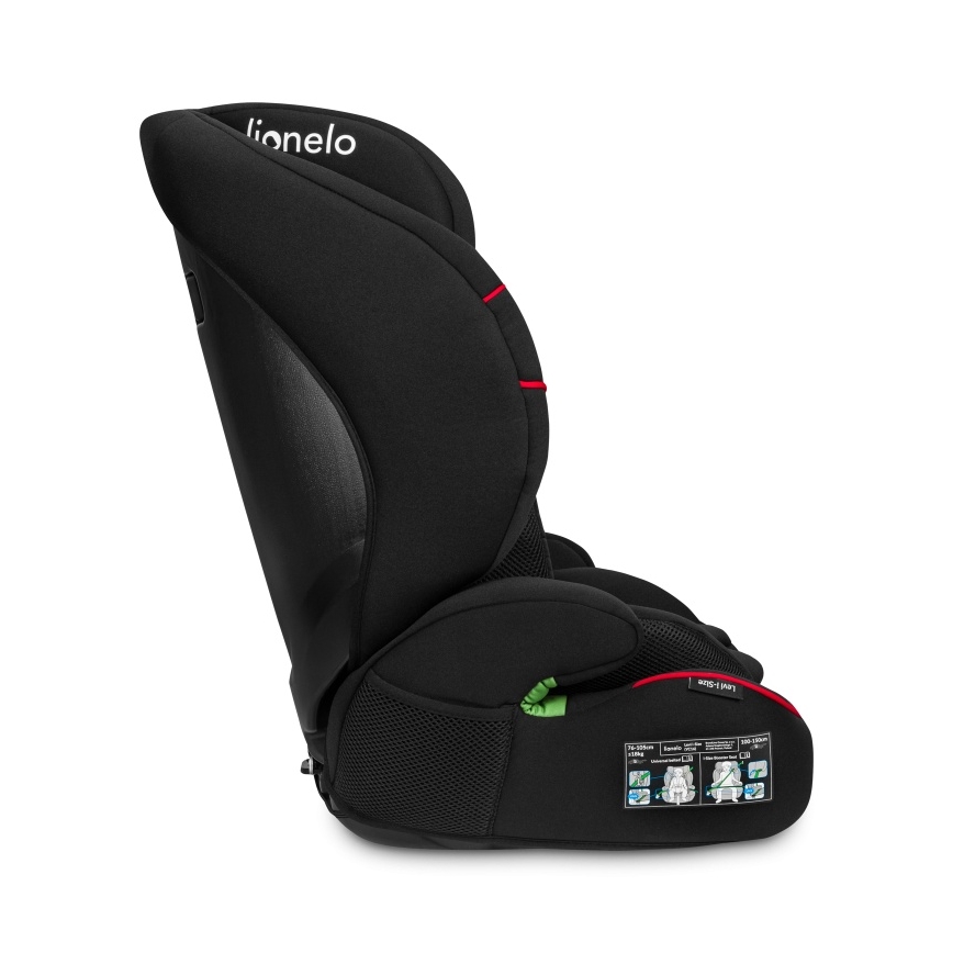 Lionelo - Silla de coche LEVI i-Size 76-150 cm negra deportiva