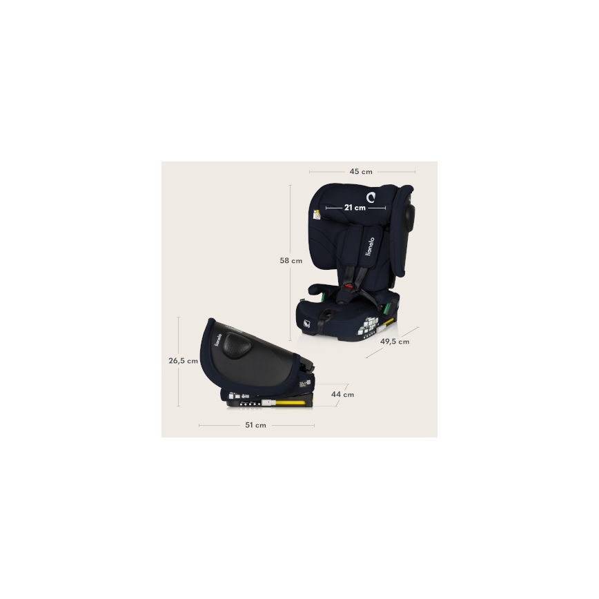 Lionelo - Silla de coche plegable NELLY i-Size 76-150 cm Azul marino
