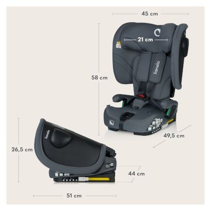 Lionelo - Silla de coche plegable NELLY i-Size 76-150 cm Gris grafito