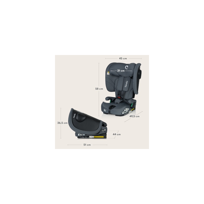 Lionelo - Silla de coche plegable NELLY i-Size 76-150 cm Gris grafito