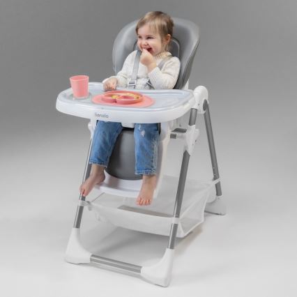 Lionelo - Silla de comedor infantil LINN PLUS blanca/gris