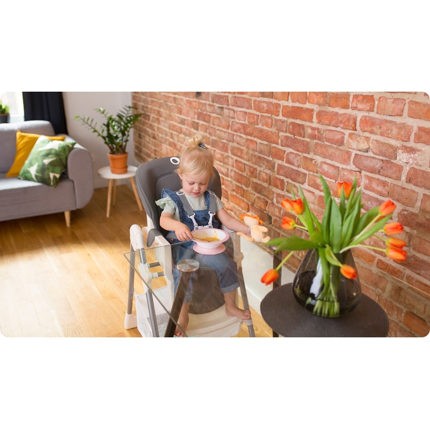 Lionelo - Silla de comedor infantil LINN PLUS blanca/gris