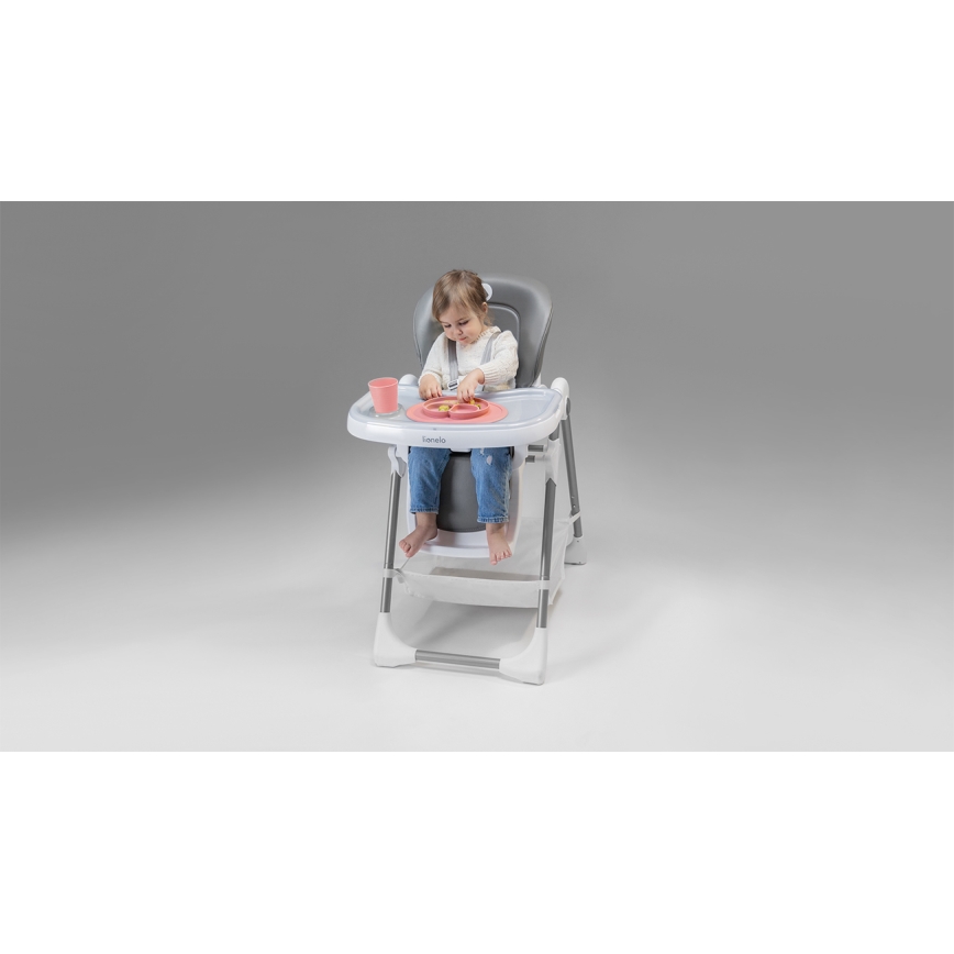Lionelo - Silla de comedor infantil LINN PLUS blanca/gris