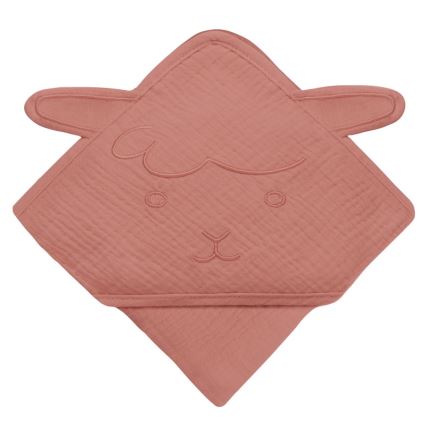 Lionelo - Toalla con capucha para bebé MUSLIN HOODED TOWEL Rojo coral