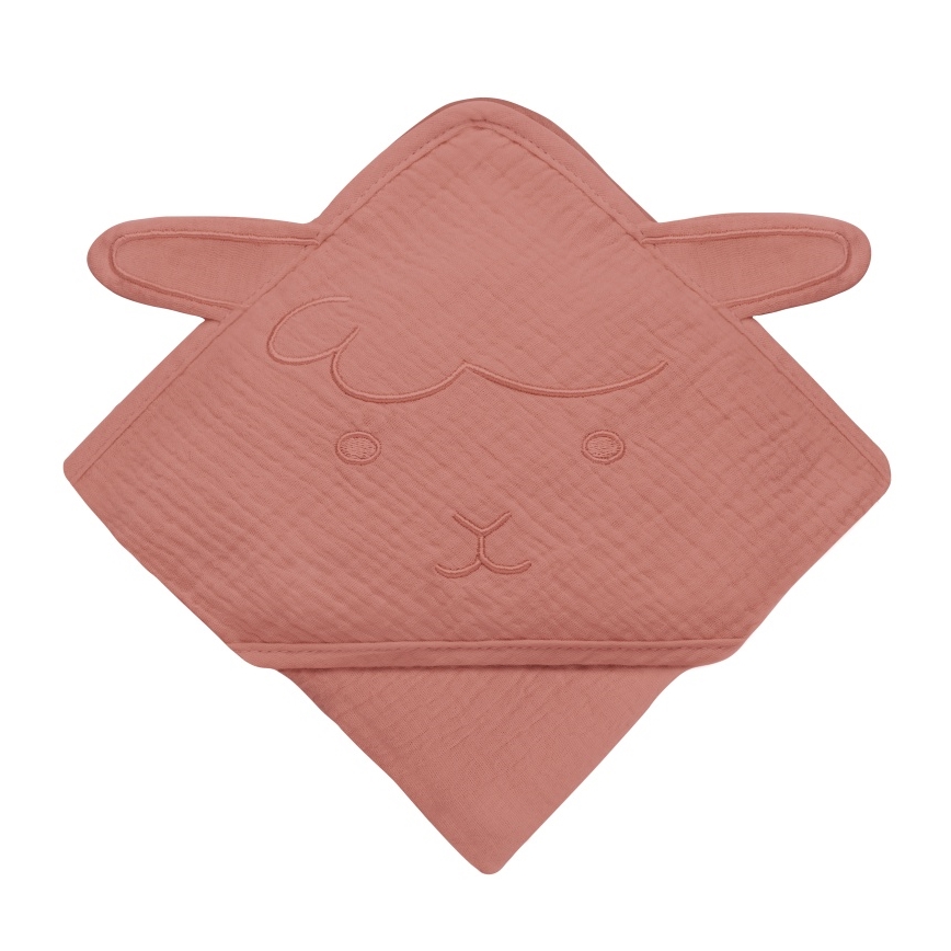 Lionelo - Toalla con capucha para bebé MUSLIN HOODED TOWEL Rojo coral