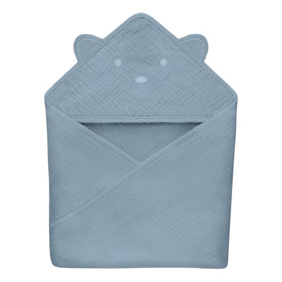 Lionelo - Toalla con capucha para bebés MUSLIN HOODED TOWEL Gris Cielo