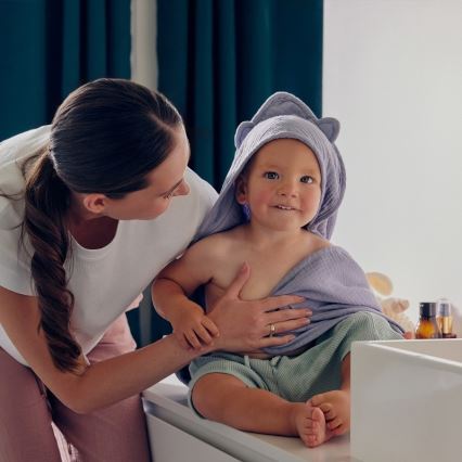 Lionelo - Toalla con capucha para bebés MUSLIN HOODED TOWEL Gris Cielo