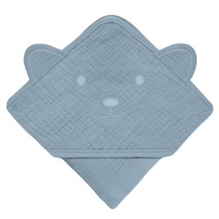 Lionelo - Toalla con capucha para bebés MUSLIN HOODED TOWEL Gris Cielo