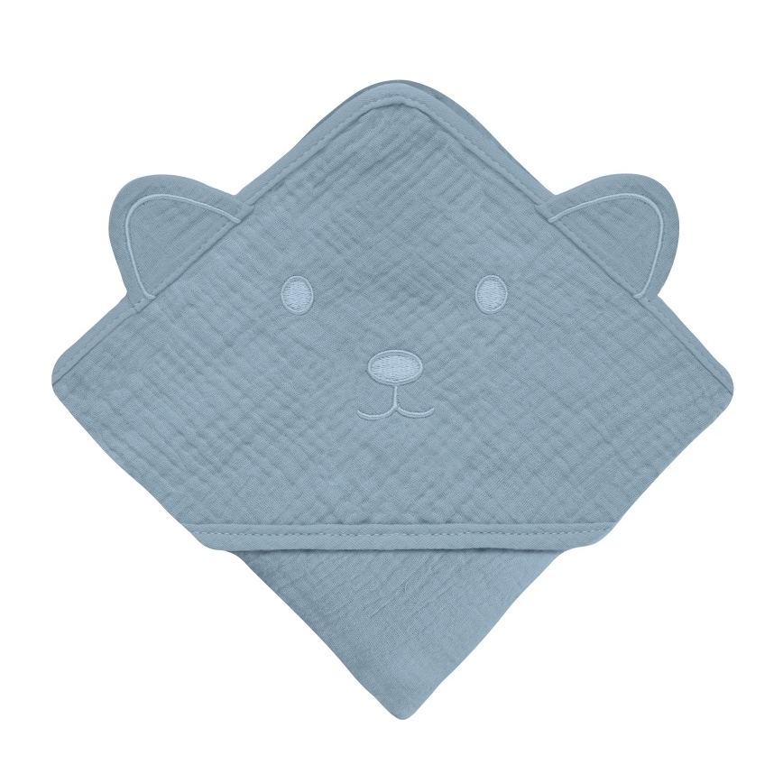 Lionelo - Toalla con capucha para bebés MUSLIN HOODED TOWEL Gris Cielo