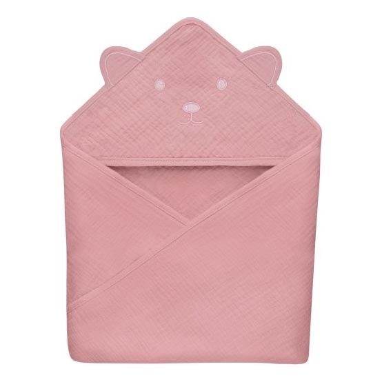 Lionelo - Toalla con capucha para bebés MUSLIN HOODED TOWEL Rosa