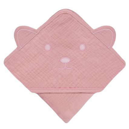 Lionelo - Toalla con capucha para bebés MUSLIN HOODED TOWEL Rosa