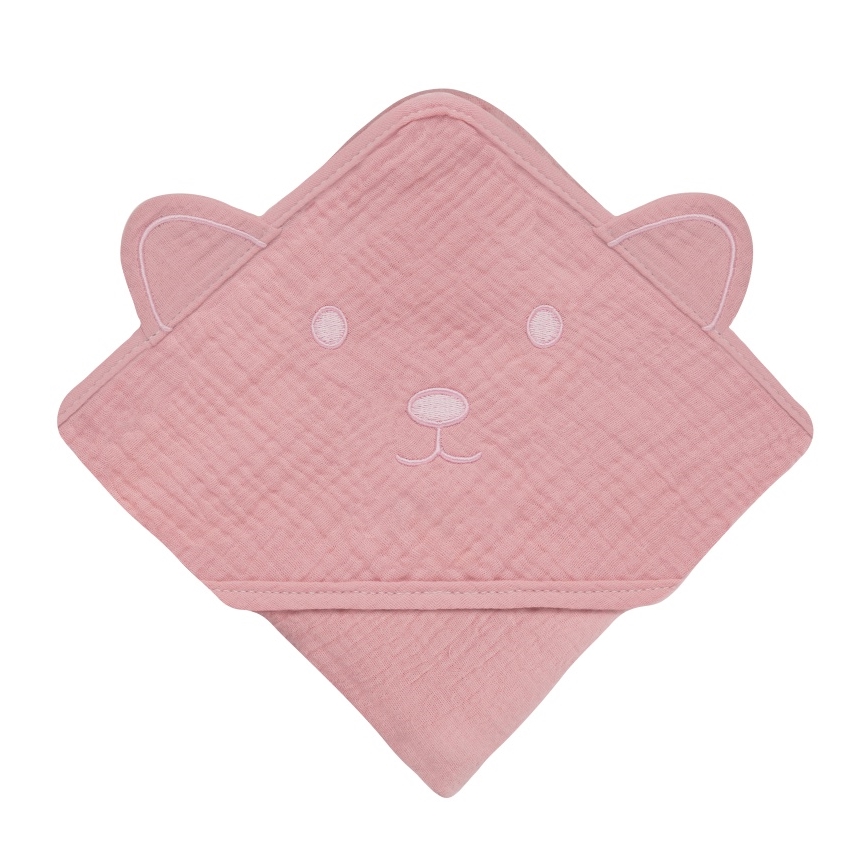 Lionelo - Toalla con capucha para bebés MUSLIN HOODED TOWEL Rosa