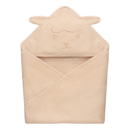 Lionelo - Toalla con capucha para niños MUSLIN HOODED TOWEL Beige Cappuccino