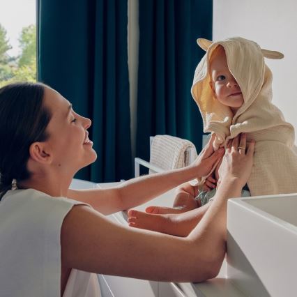 Lionelo - Toalla con capucha para niños MUSLIN HOODED TOWEL Beige Cappuccino