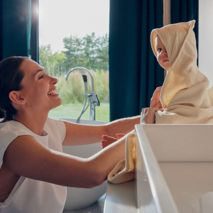 Lionelo - Toalla con capucha para niños MUSLIN HOODED TOWEL Beige Cappuccino