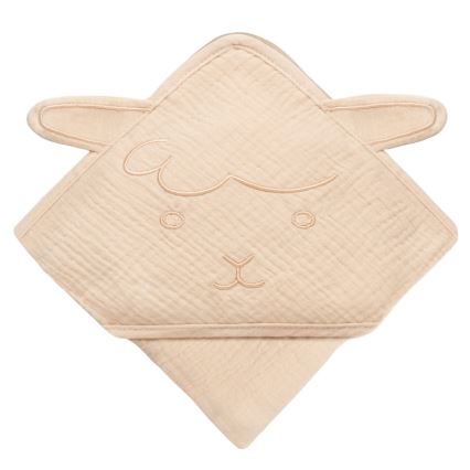 Lionelo - Toalla con capucha para niños MUSLIN HOODED TOWEL Beige Cappuccino