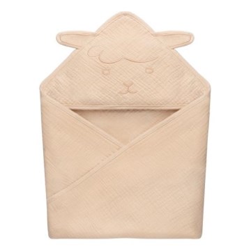 Lionelo - Toalla de baño para niños con capucha MUSLIN HOODED TOWEL Beige Cappuccino