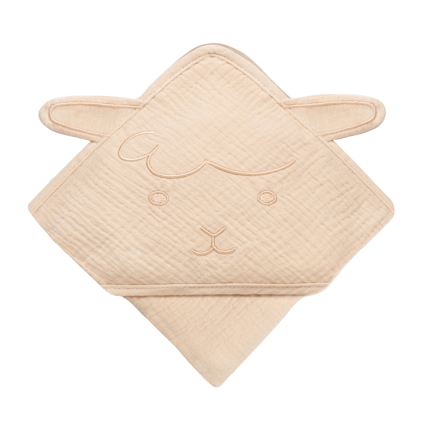 Lionelo - Toalla infantil con capucha de muselina Beige Capuchino