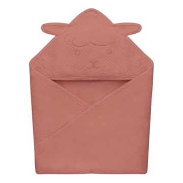Lionelo - Toalla para Niños con Capucha MUSLIN HOODED TOWEL Coral Rojo