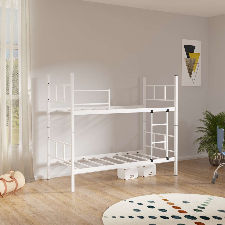 Litera metálica MAVEN 90x200 cm, blanca, capacidad 2x100 kg