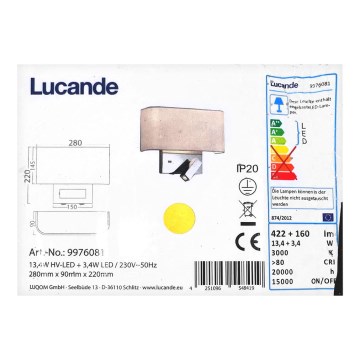 Lucande - Aplique de pared LED VIRVE LED/13,4W/230V + LED/3,4W/230V