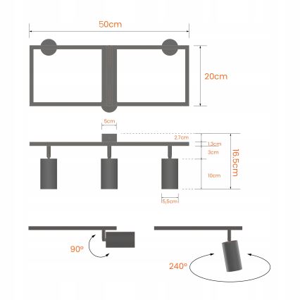 Luminaria de focos 3xGU10/30W/230V blanca