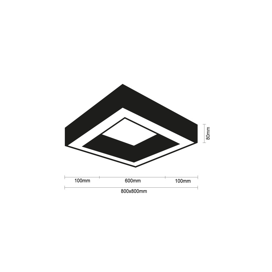 Luminaria de techo LED/100W/230V 3000/4000/6500K 80x80 cm negra