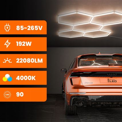 Luminaria de techo LED HEXAGON LED/192W/85-265V 4000K 298x209 cm CRI 90 IP54 blanca