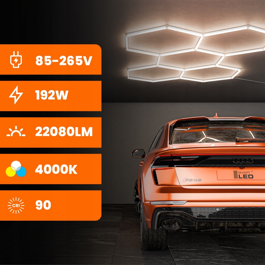 Luminaria de techo LED HEXAGON LED/192W/85-265V 4000K 298x209 cm CRI 90 IP54 blanca