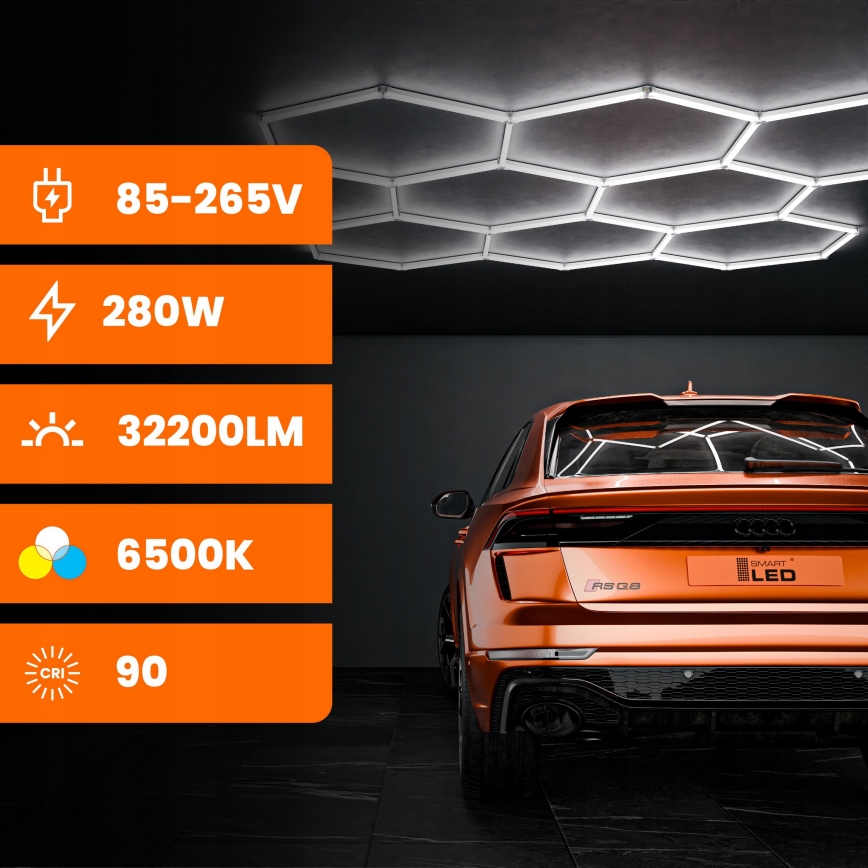 Luminaria de techo LED HEXAGON LED/280W/85-265V 6500K 313x298 cm CRI 90 IP54 blanca