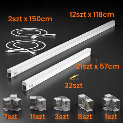 Luminaria de techo LED HEXAGON LED/384W/85-265V 4000K 484x243 cm IRC 90 IP54 blanco