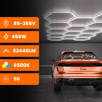 Luminaria de techo LED HEXAGON LED/456W/85-265V 6500K 522x298 cm CRI 90 IP54 blanca