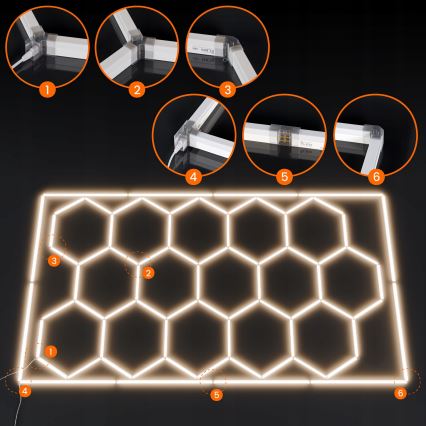 Luminaria de techo LED HEXAGON LED/696W/85-265V 4000K 484x243 cm IRC 90 IP54 blanco