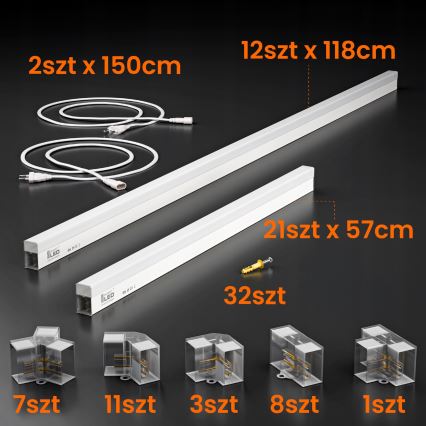 Luminaria de techo LED HEXAGON/384W/85-265V 6500K 484x243 cm CRI 90 IP54 blanca