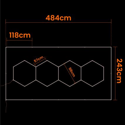 Luminaria de techo LED HEXAGON/384W/85-265V 6500K 484x243 cm CRI 90 IP54 blanca