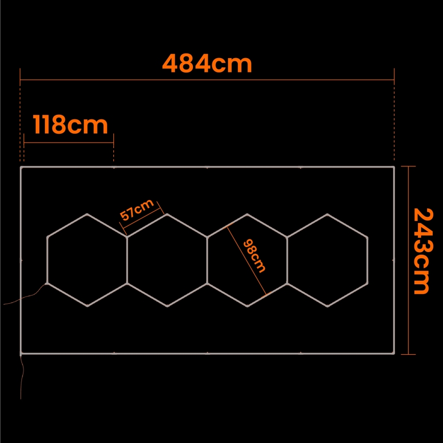 Luminaria de techo LED HEXAGON/384W/85-265V 6500K 484x243 cm CRI 90 IP54 blanca