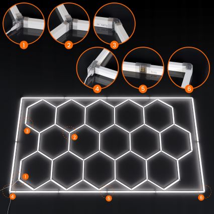 Luminaria de techo HEXAGON LED/696W/85-265V 4000K 484x243 cm CRI 90 IP54 blanca