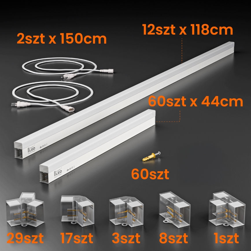 Luminaria de techo HEXAGON LED/696W/85-265V 4000K 484x243 cm CRI 90 IP54 blanca
