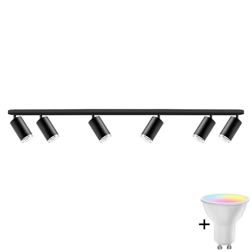 Luminaria empotrable de baño LED RGBW regulable TURYN 6xGU10/6,5W/230V 2700-6500K Wi-Fi IP44 negra